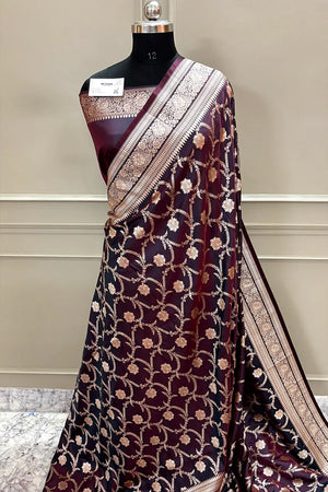 Wine Zari Katan Silk Banarasi Saree