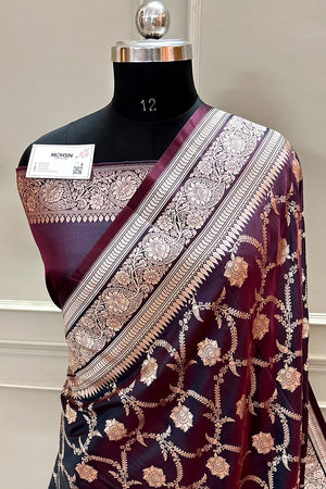 Wine Zari Katan Silk Banarasi Saree