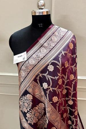 Wine Zari Katan Silk Banarasi Saree