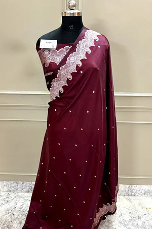Wine Zari Katan Silk Banarasi Saree