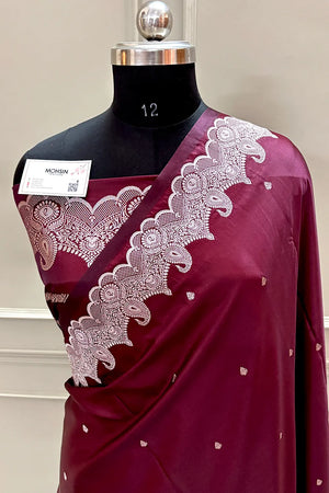 Wine Zari Katan Silk Banarasi Saree