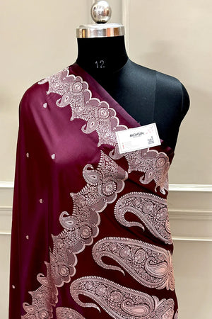 Wine Zari Katan Silk Banarasi Saree