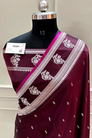Wine Zari Katan Silk Banarasi Saree
