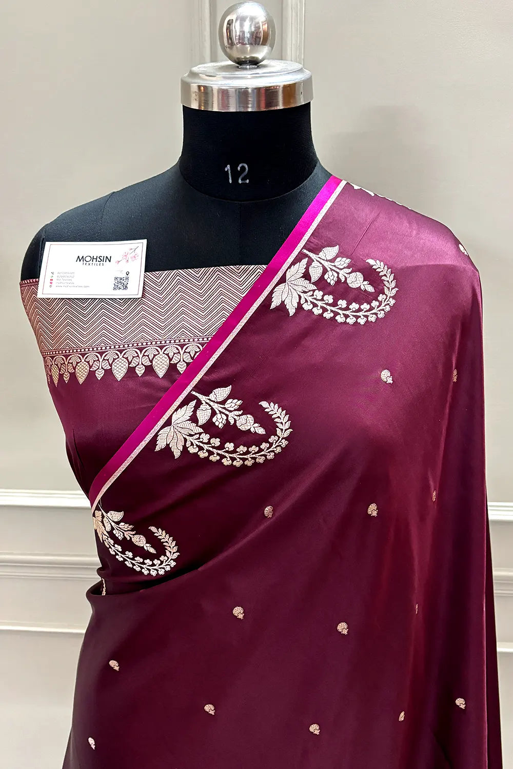 Wine Zari Katan Mashru Silk Banarasi Saree