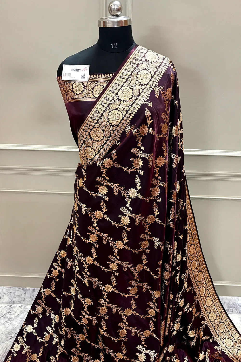 Wine Zari Katan Satin Silk Banarasi Saree