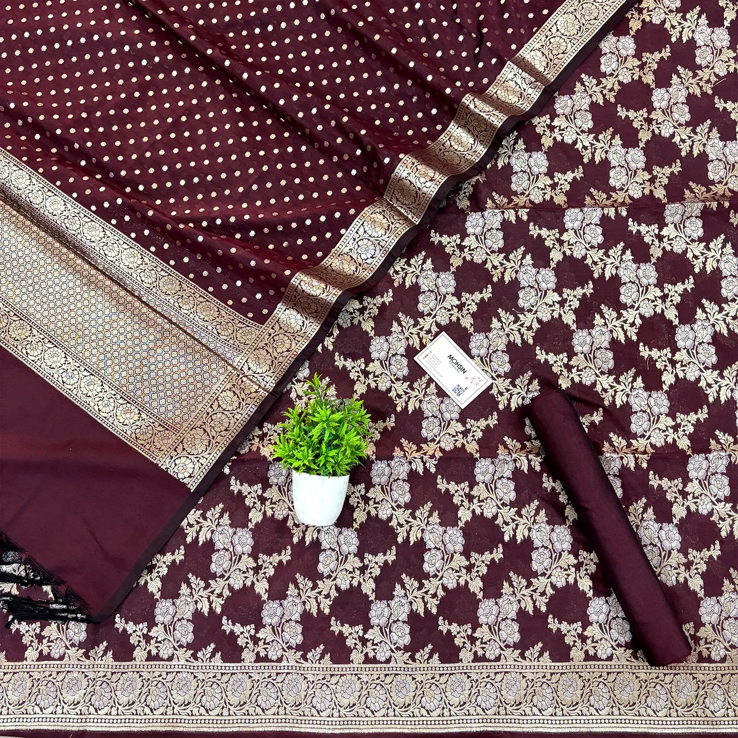 Wine Zari Katan Silk Banarasi Suit