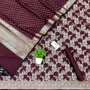 Wine Zari Katan Silk Banarasi Suit