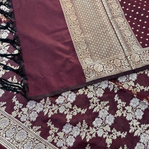 Wine Zari Katan Silk Banarasi Suit