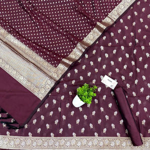 Wine Zari Katan Silk Banarasi Suit