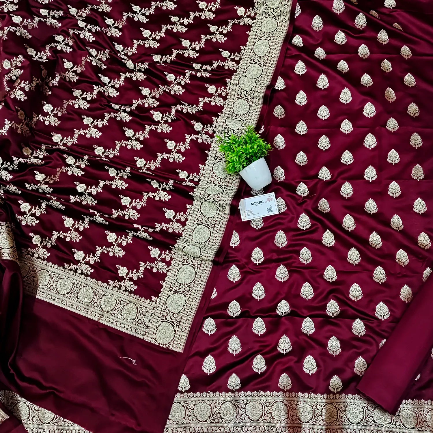 Wine Zari Katan Silk Banarasi Suit