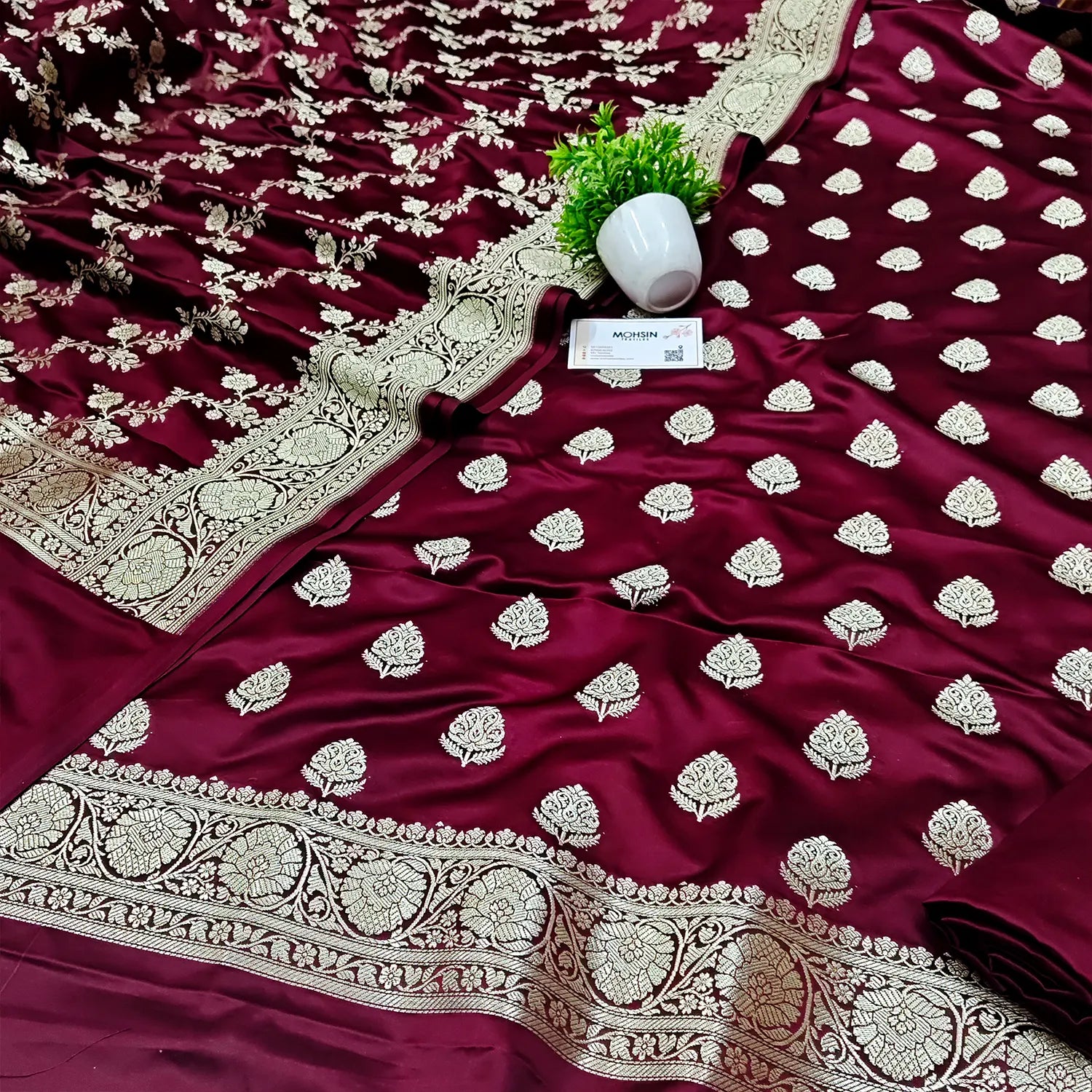 Wine Zari Katan Silk Banarasi Suit