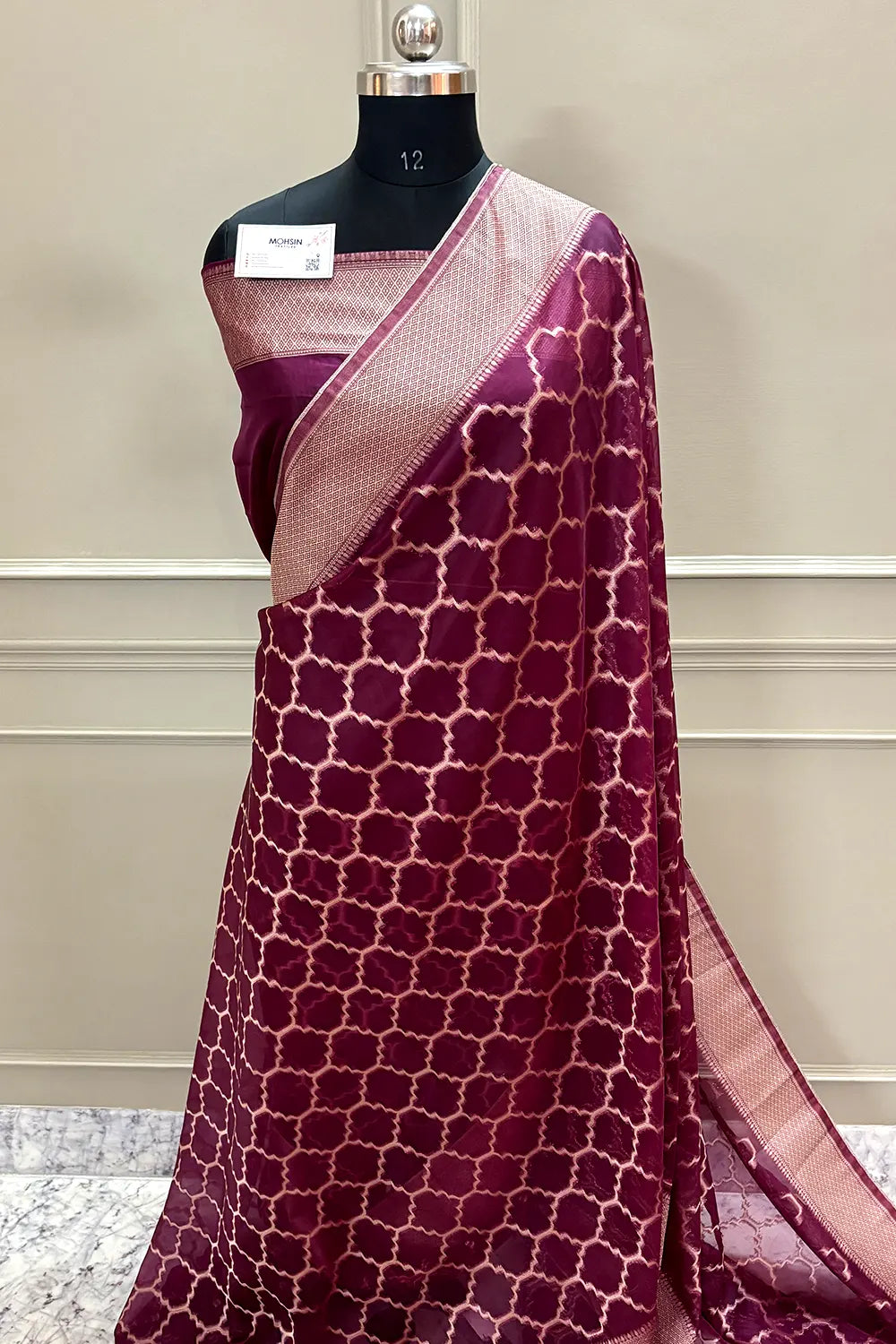 Wine Zari Organza Silk Banarasi Saree