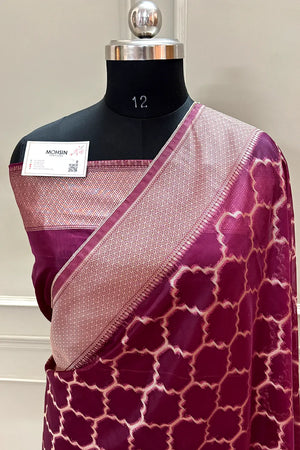 Wine Zari Organza Silk Banarasi Saree