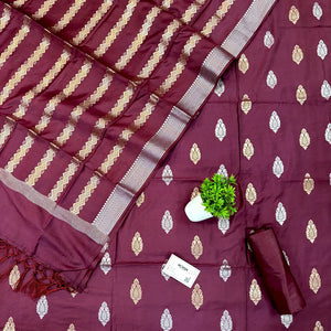 Wine Zari Satin Silk Banarasi Suit