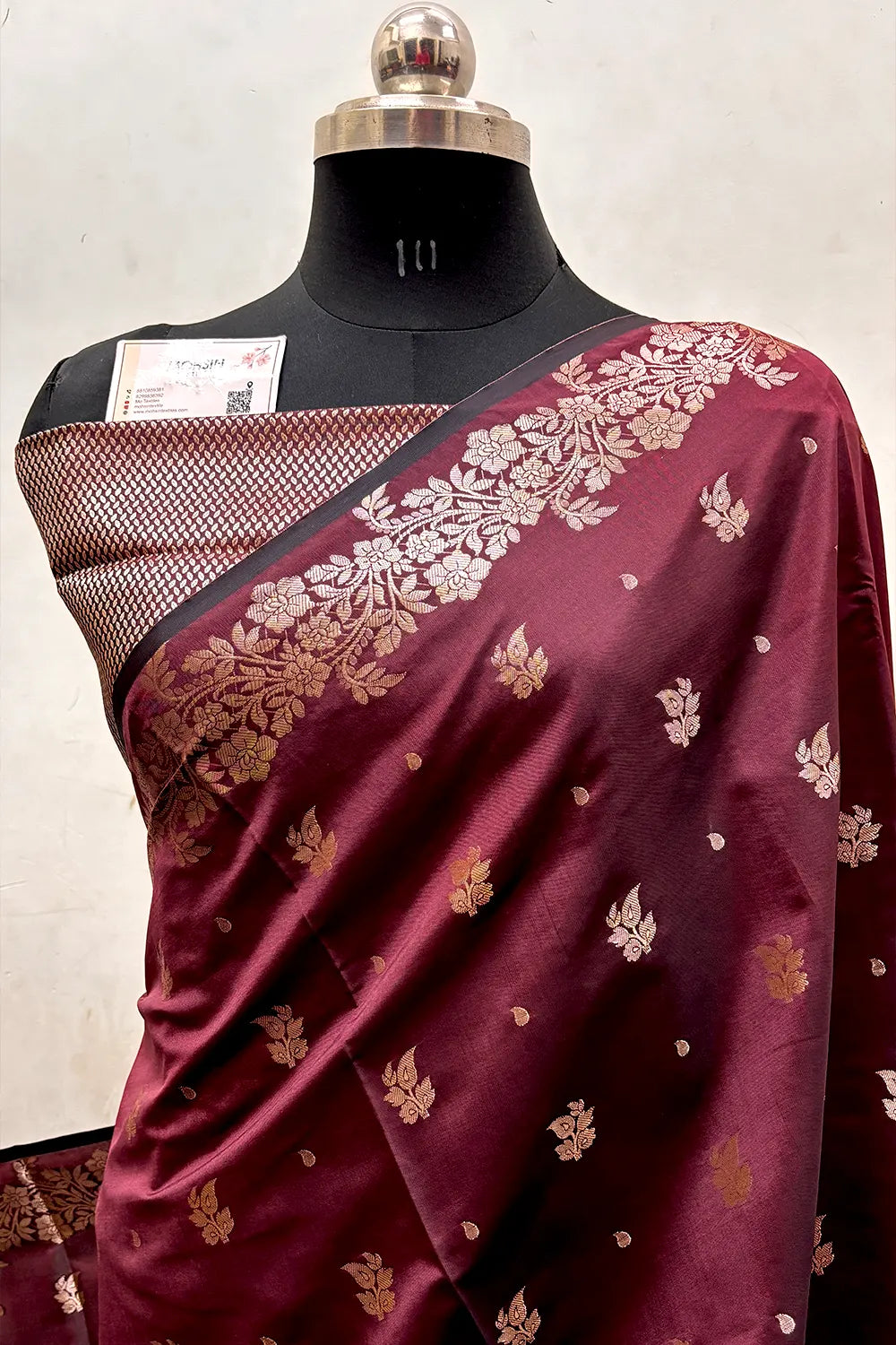 Wine Zari Semi Katan Silk Banarasi Saree