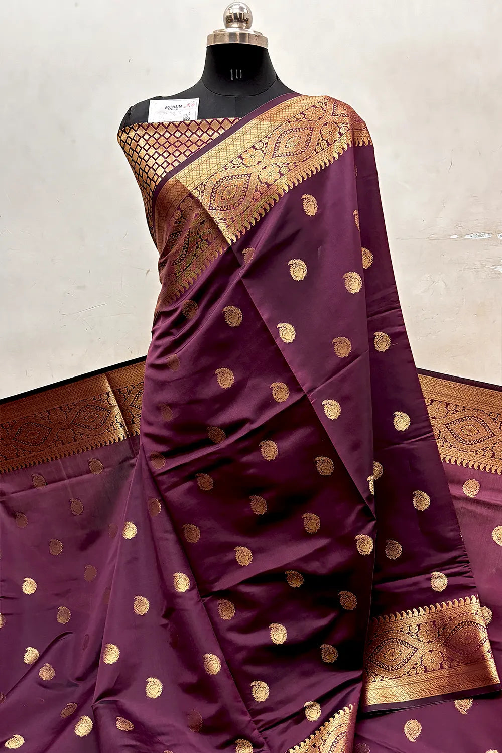 Wine Zari Semi Katan Silk Banarasi Saree