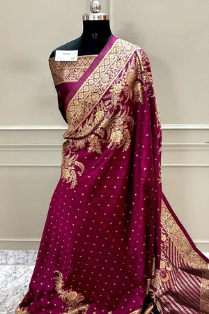 Wine Zari Silk Banarasi Saree