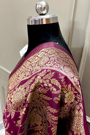 Wine Zari Silk Banarasi Saree