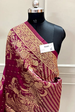 Wine Zari Silk Banarasi Saree
