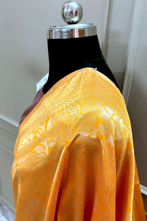 Yellow and Maroon Zari Banarasi Silk Saree