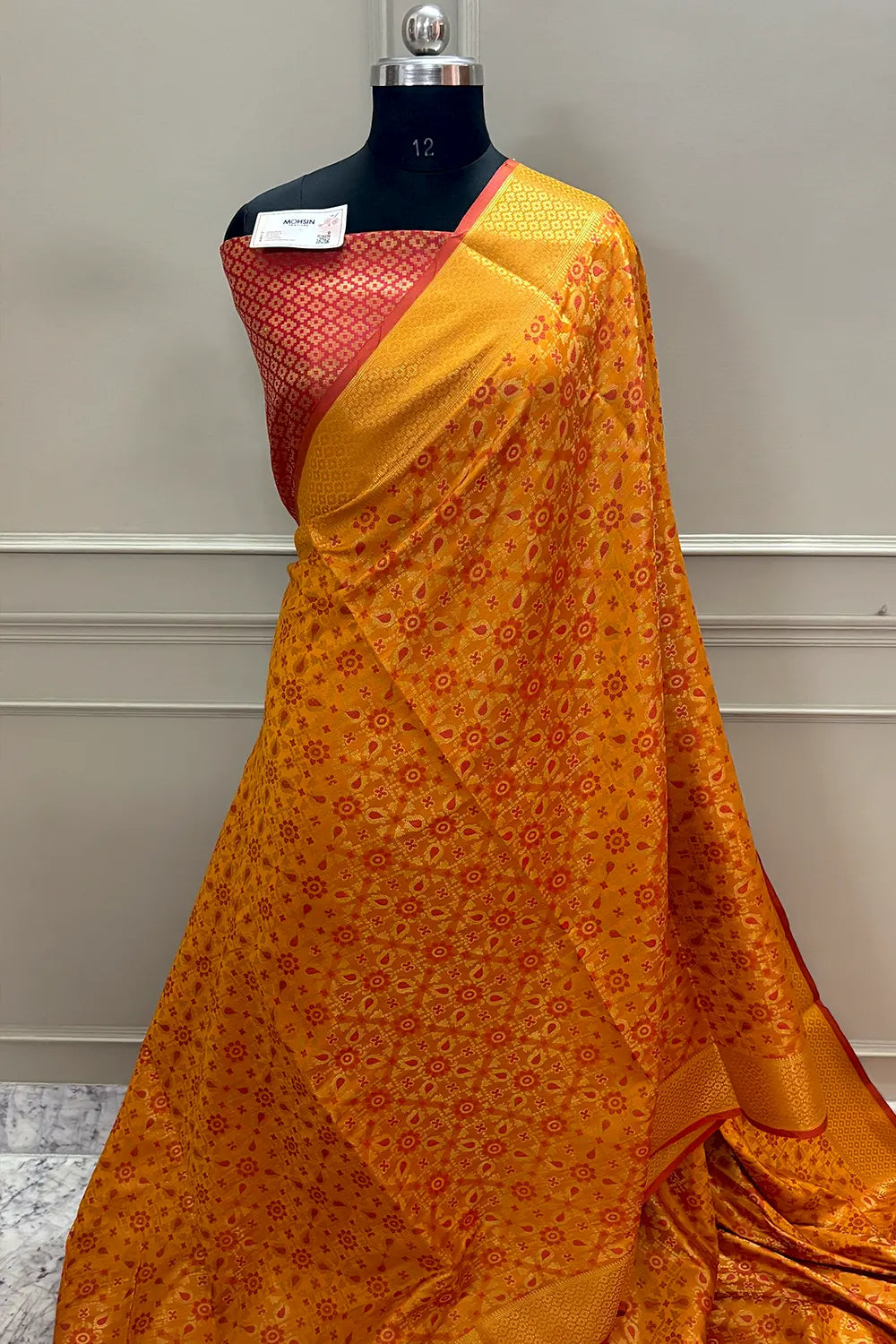 Yellow and Orange Zari Silk Banarasi Saree