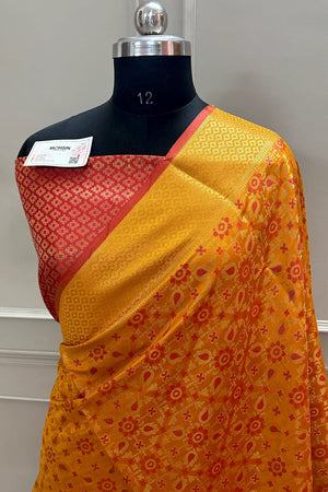 Yellow and Orange Zari Silk Banarasi Saree