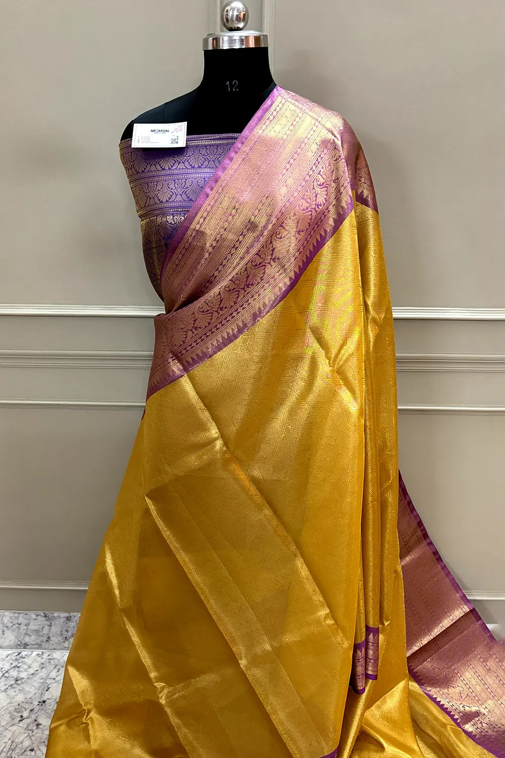 Yellow and Purple Tissue Silk Banarasi Saree