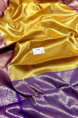 Yellow and Purple Tissue Silk Banarasi Saree