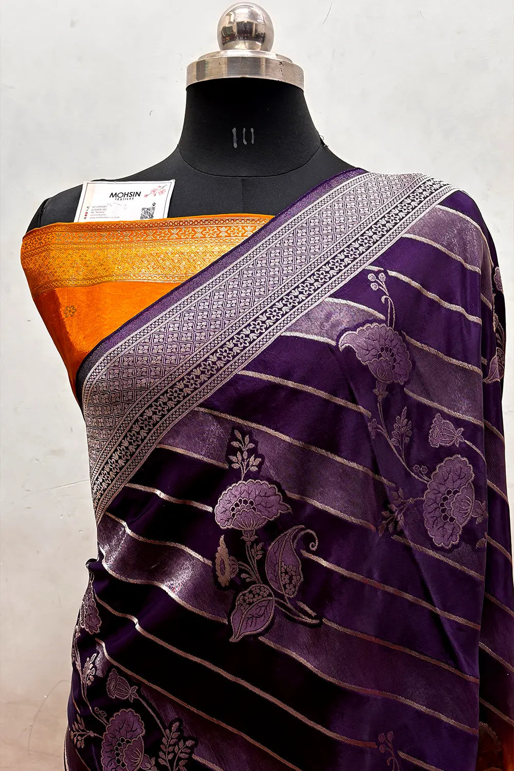 Purple and Yellow Zari Viscose Georgette Silk Banarasi Saree