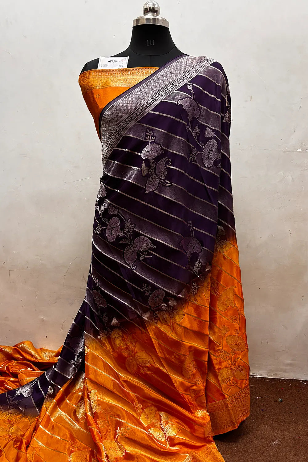 Purple and Yellow Zari Viscose Georgette Silk Banarasi Saree