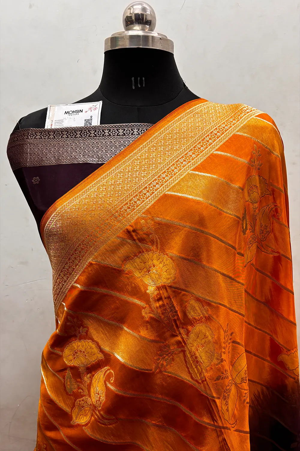 Yellow and Purple Zari Viscose Georgette Silk Banarasi Saree