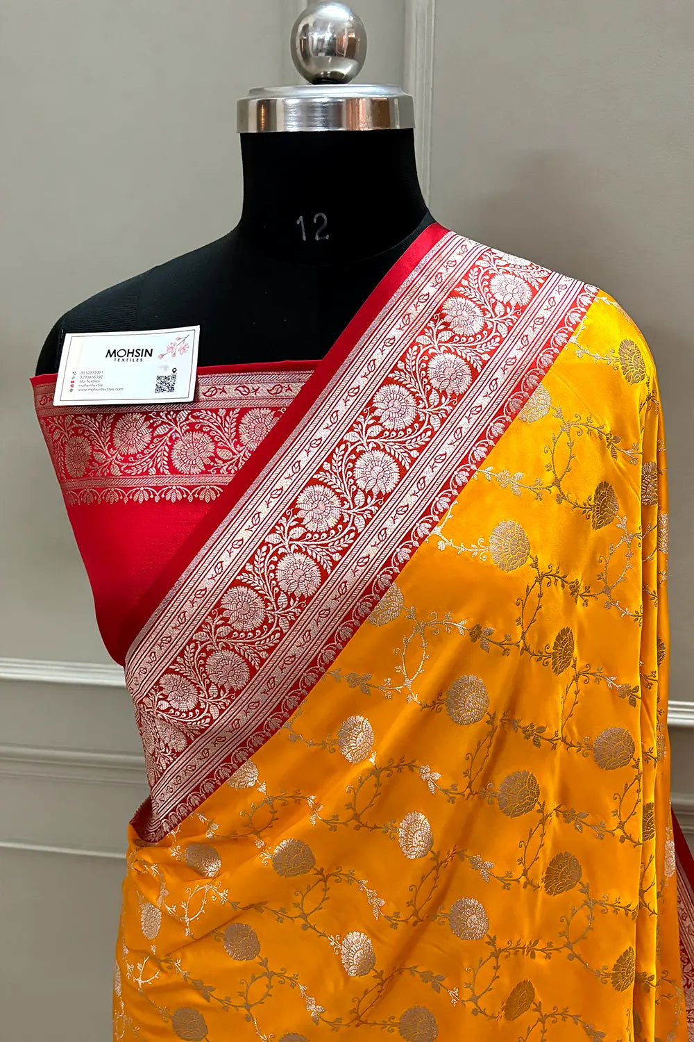 Yellow and Red Ropeway Jaal Katan Silk Banarasi Saree