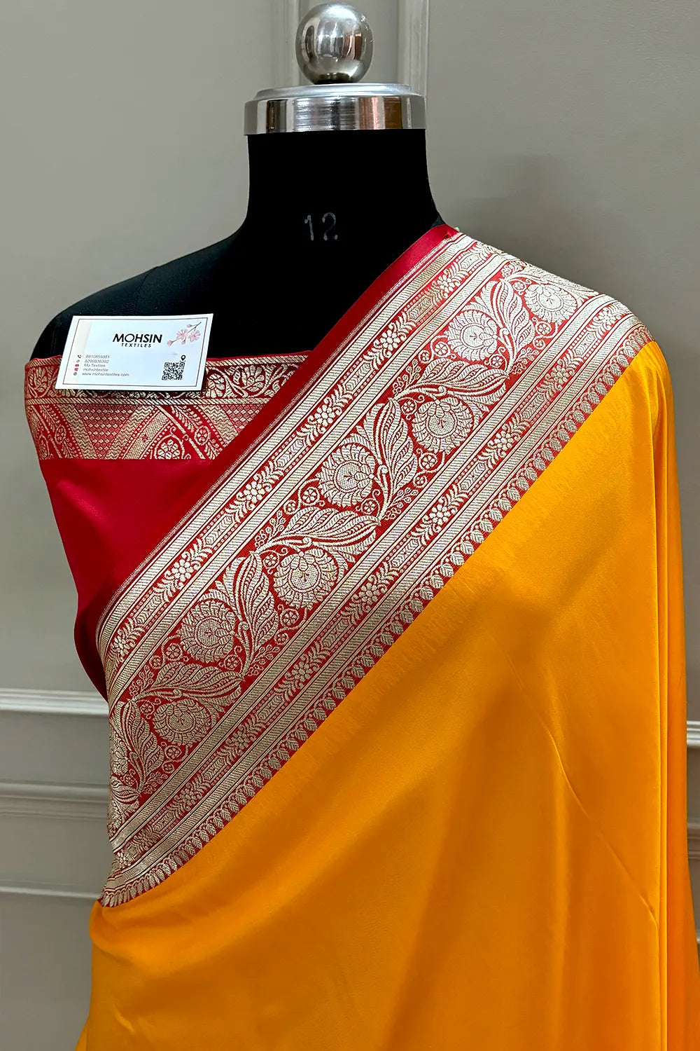 Yellow and Red Royal Plain Katan Silk Banarasi Saree
