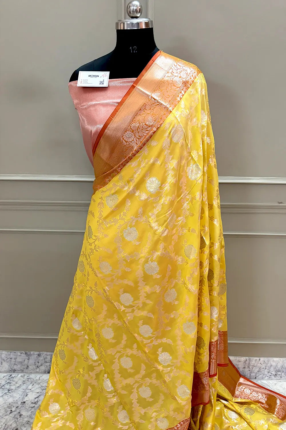 Yellow and Red Zari Banarasi Silk Saree