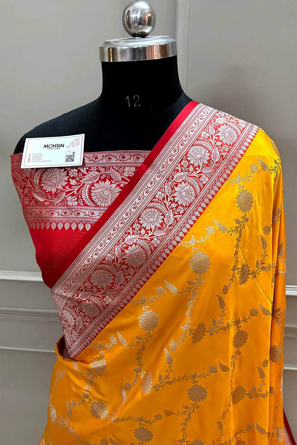 Yellow and Red Zari Katan Silk Banarasi Saree