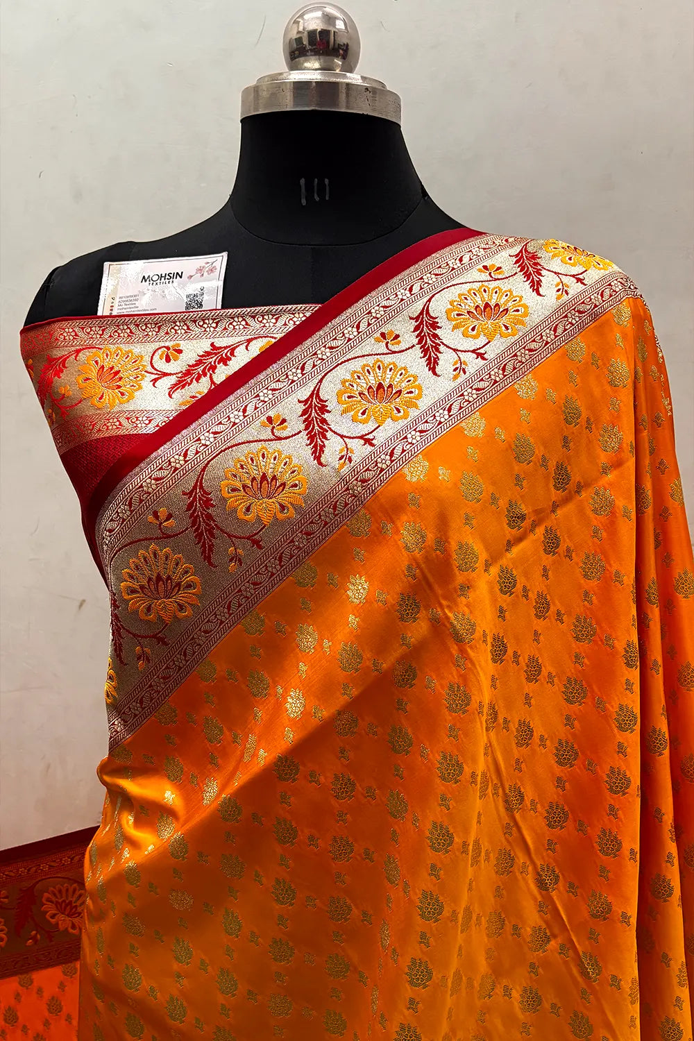 Yellow and Red Zari Katan Silk Banarasi Saree