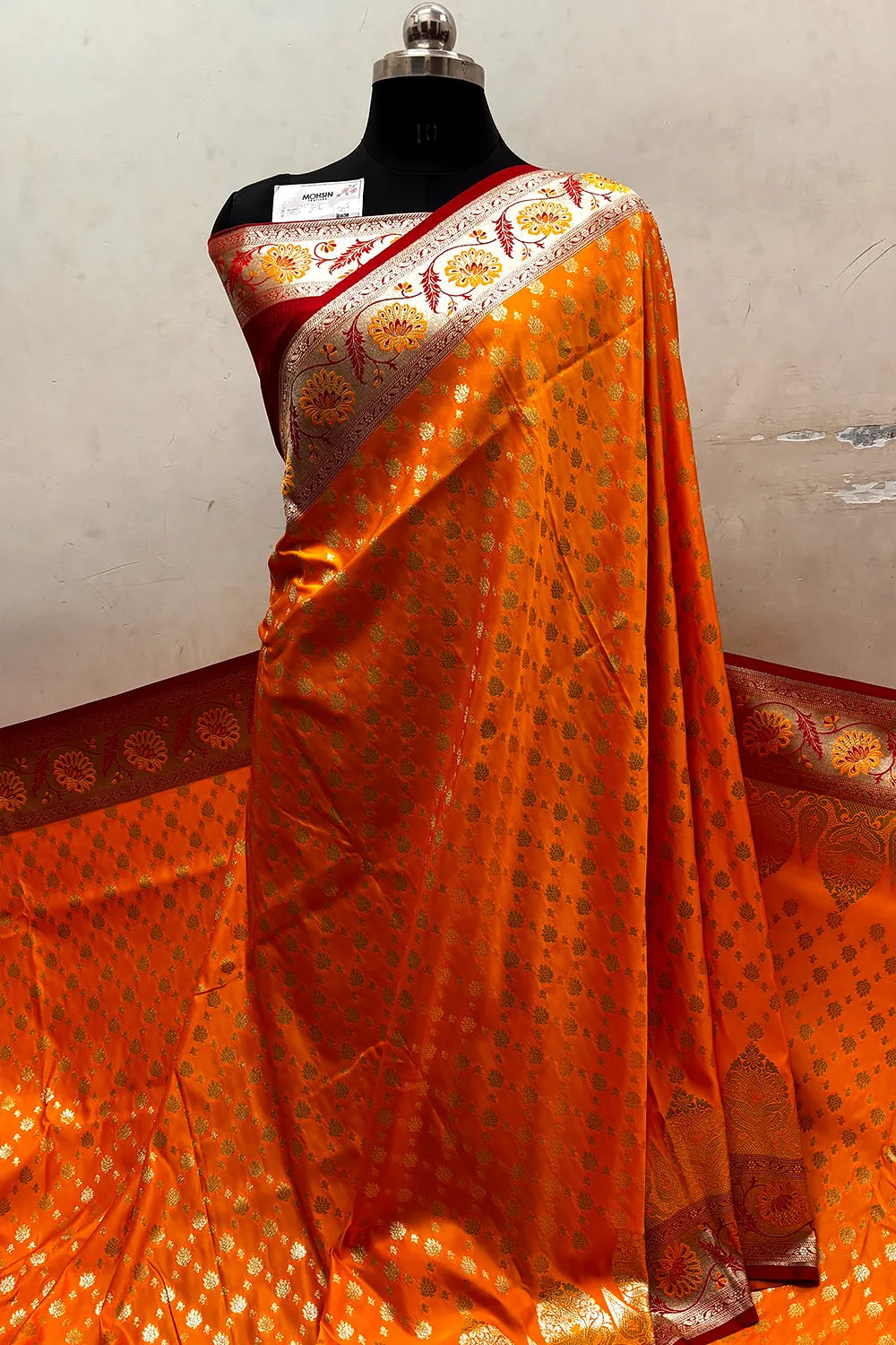 Yellow and Red Zari Katan Silk Banarasi Saree
