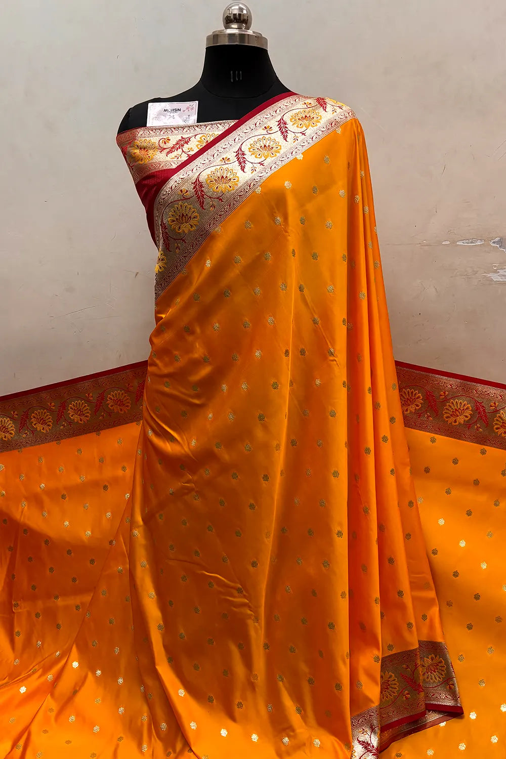 Yellow and Red Zari Katan Silk Banarasi Saree