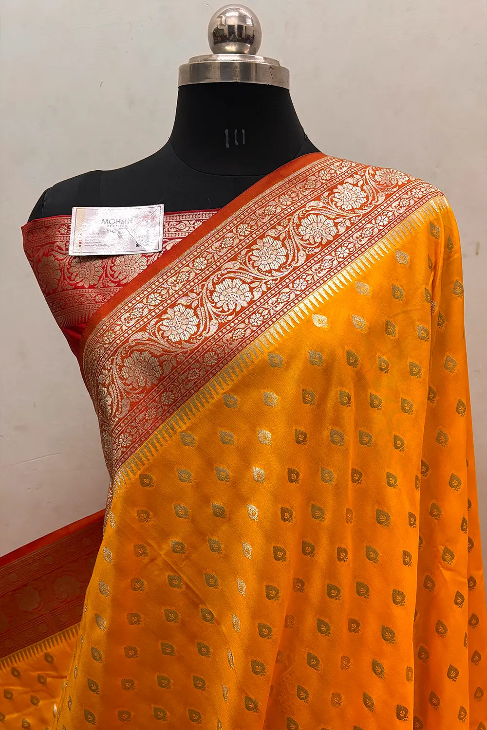 Yellow and Red Zari Katan Silk Banarasi Saree