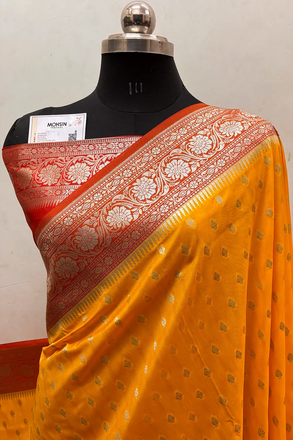 Yellow and Red Zari Katan Silk Banarasi Saree