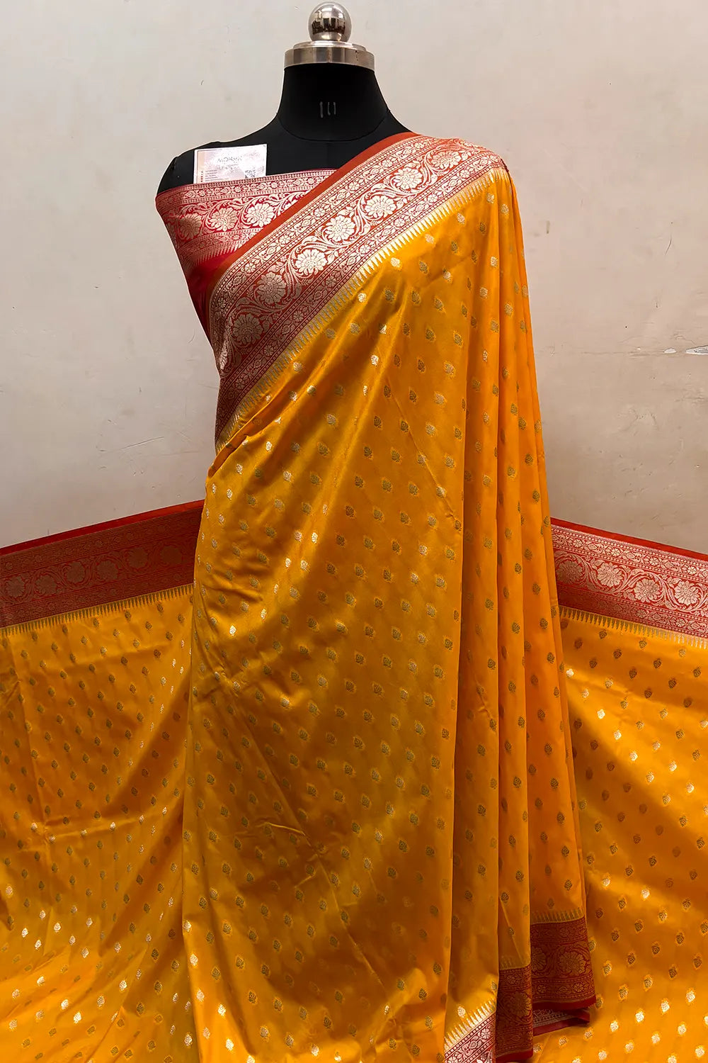 Yellow and Red Zari Katan Silk Banarasi Saree