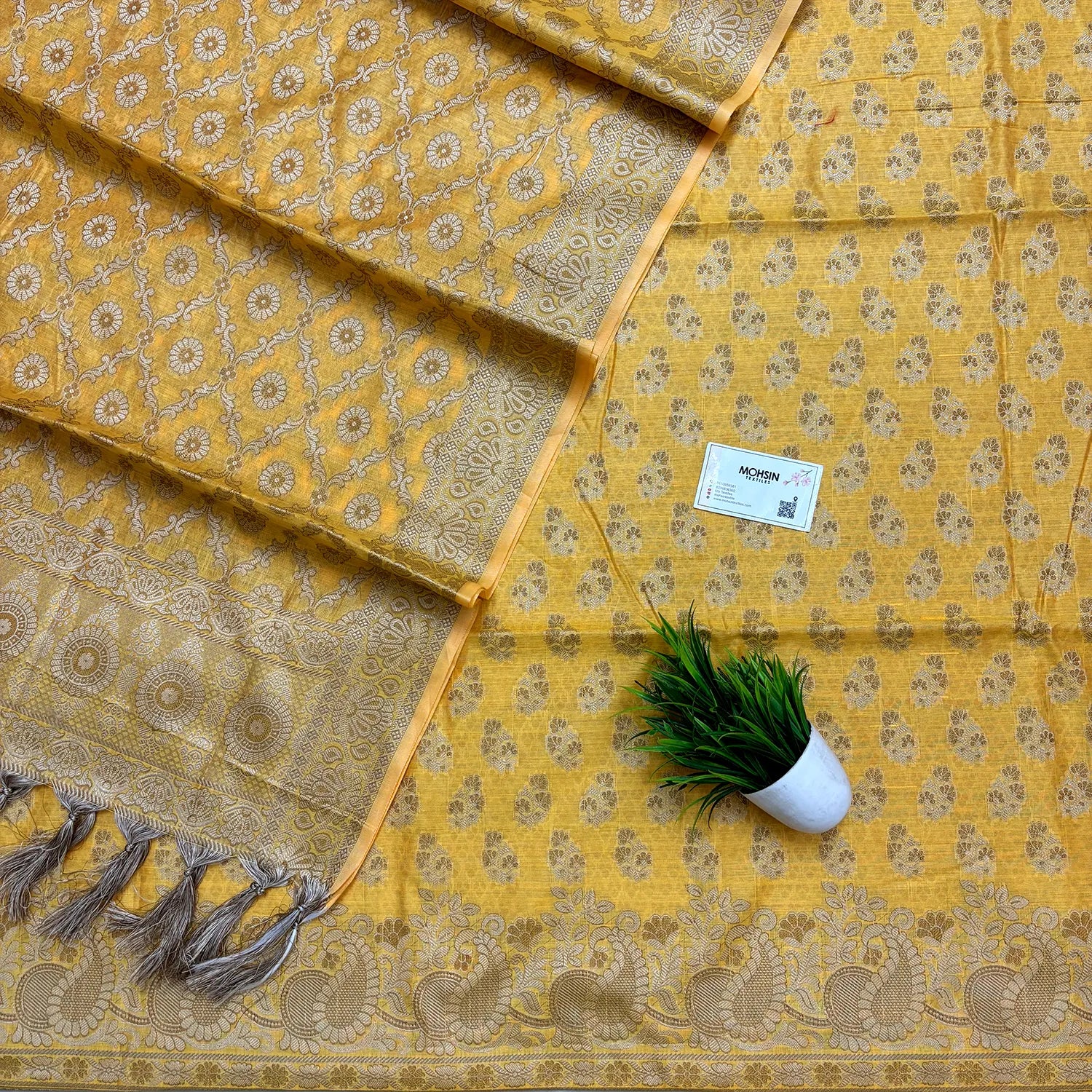 Yellow Resham Cotton Silk Banarasi Suit