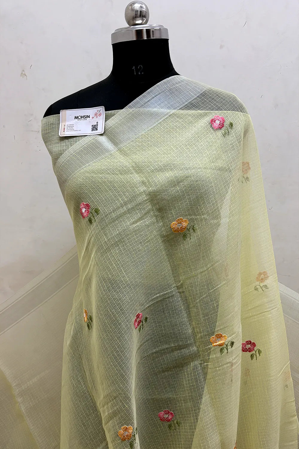 Yellow Embroidery Lilen Silk Banarasi Saree