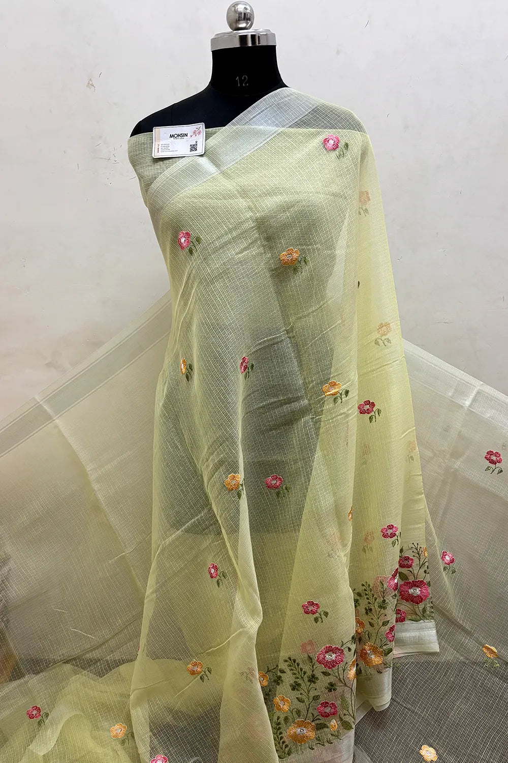 Yellow Embroidery Lilen Silk Banarasi Saree