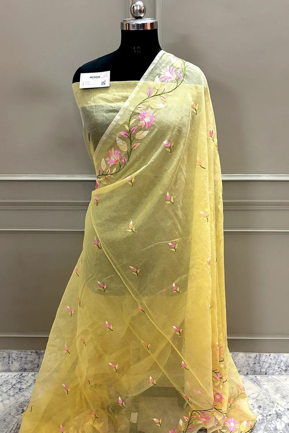 Yellow Embroidery Net Banarasi Saree