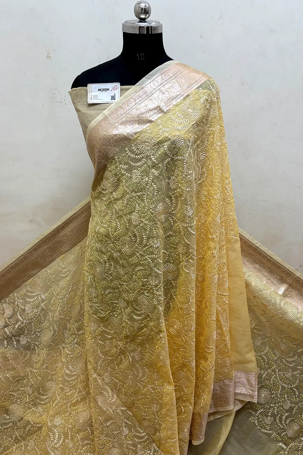 Yellow Embroidery Organza Silk Banarasi Saree