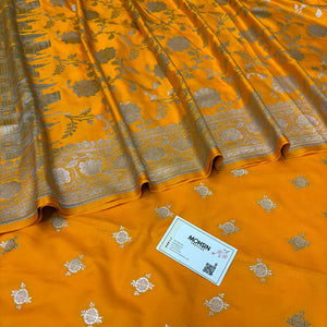 Yellow Ganga Ghat Katan Silk Banarasi Suit