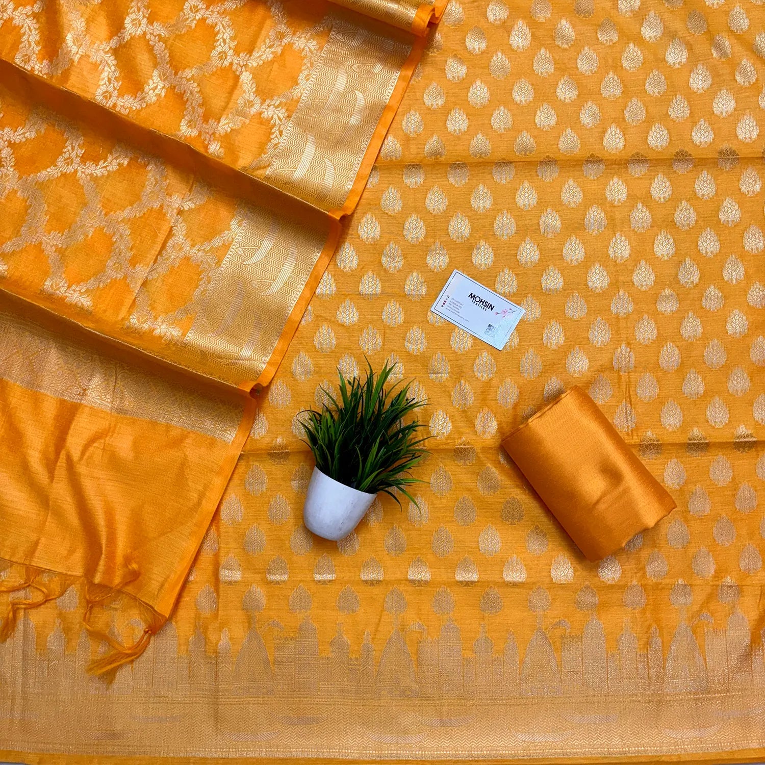 Yellow Ghat Buti Banarasi Silk Suit