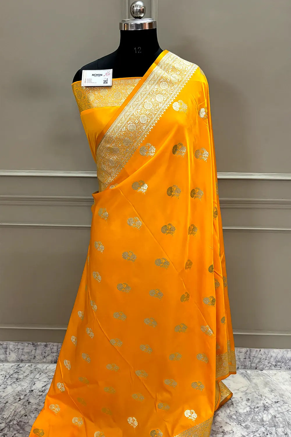 Yellow Golden Flower Katan Silk Banarasi Saree