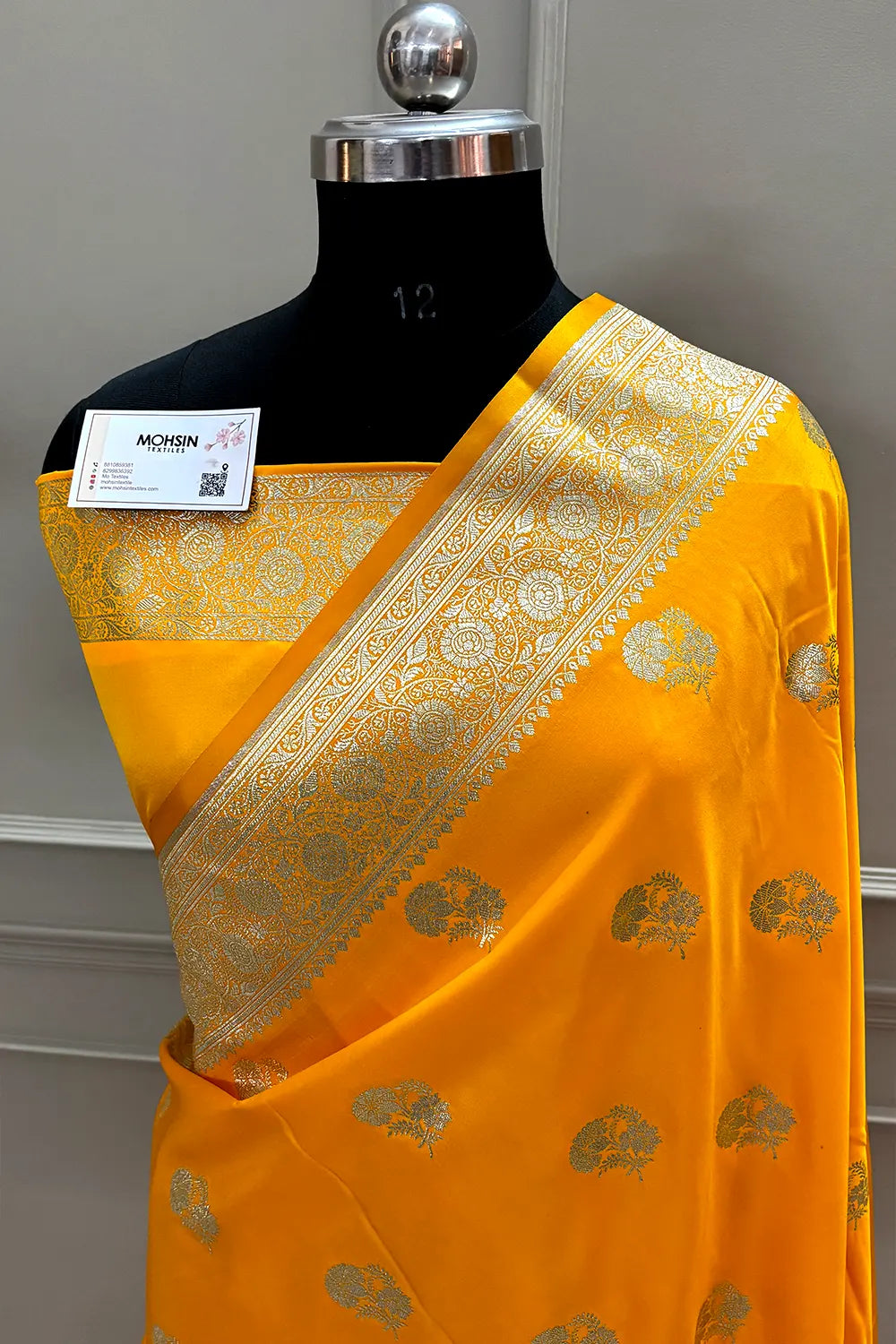 Yellow Golden Flower Katan Silk Banarasi Saree